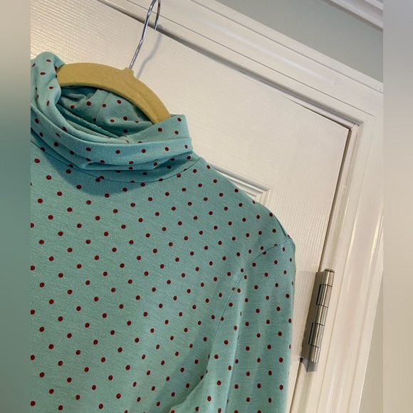 L.L. Bean Size XS Blue Red Polka Dot Long Sleeve Pullover Turtleneck Top Stretch - Picture 4 of 10